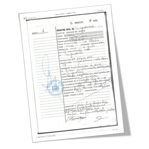 Certificado de defunción Registro Civil España