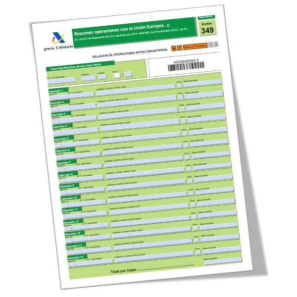 MODELO 349: declaración recapitulativa de operaciones intracomunitarias